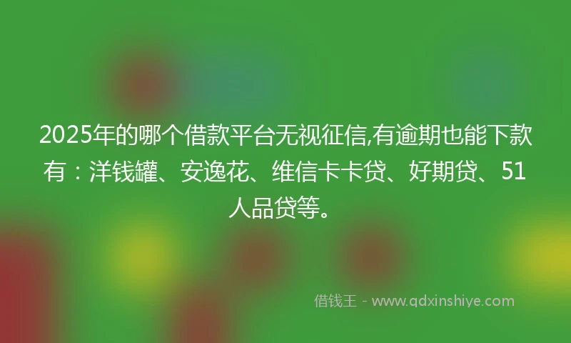 2025年的哪个借款平台无视征信,有逾期也能下款有：洋钱罐、安逸花、维信卡卡贷、好期贷、51人品贷等。