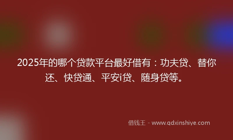 2025年的哪个贷款平台最好借有：功夫贷、替你还、快贷通、平安i贷、随身贷等。