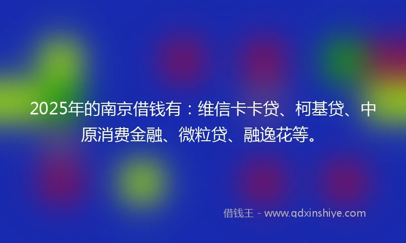 2025年的南京借钱有：维信卡卡贷、柯基贷、中原消费金融、微粒贷、融逸花等。