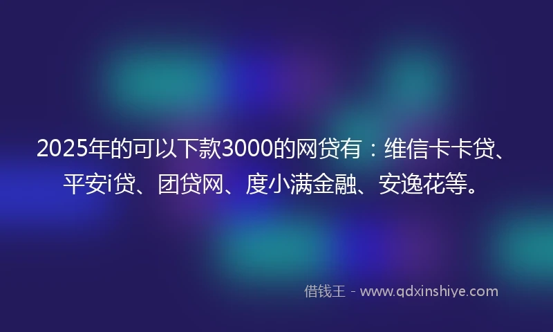2025年的可以下款3000的网贷有：维信卡卡贷、平安i贷、团贷网、度小满金融、安逸花等。