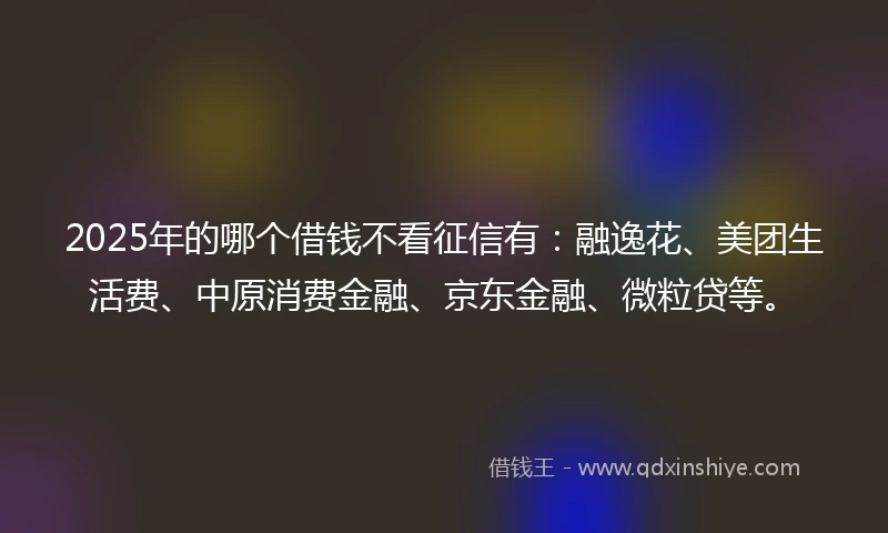 2025年的哪个借钱不看征信有：融逸花、美团生活费、中原消费金融、京东金融、微粒贷等。