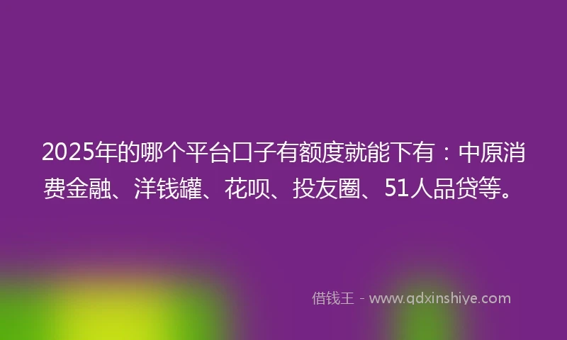 2025年的哪个平台口子有额度就能下有：中原消费金融、洋钱罐、花呗、投友圈、51人品贷等。