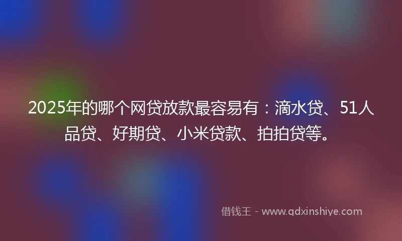 2025年的哪个网贷放款最容易有：滴水贷、51人品贷、好期贷、小米贷款、拍拍贷等。