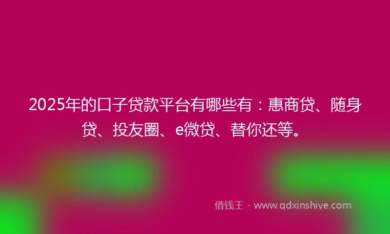 2025年的口子贷款平台有哪些有：惠商贷、随身贷、投友圈、e微贷、替你还等。