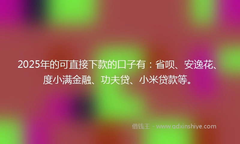2025年的可直接下款的口子有：省呗、安逸花、度小满金融、功夫贷、小米贷款等。