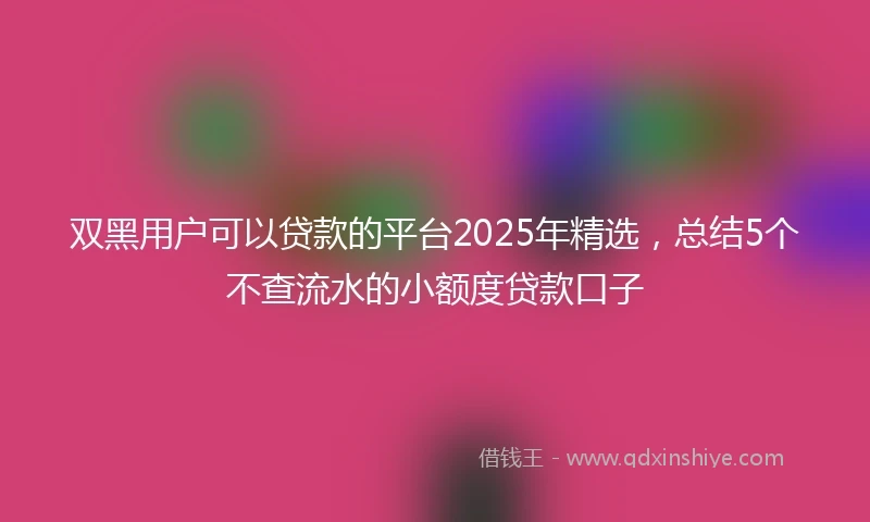 双黑用户可以贷款的平台2025年精选，总结5个不查流水的小额度贷款口子