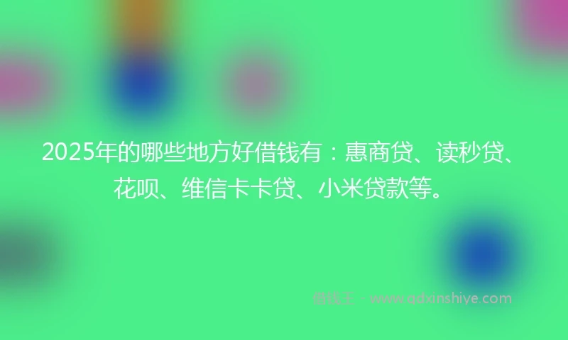 2025年的哪些地方好借钱有：惠商贷、读秒贷、花呗、维信卡卡贷、小米贷款等。