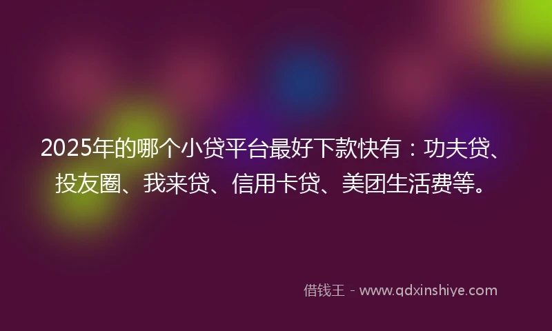 2025年的哪个小贷平台最好下款快有：功夫贷、投友圈、我来贷、信用卡贷、美团生活费等。