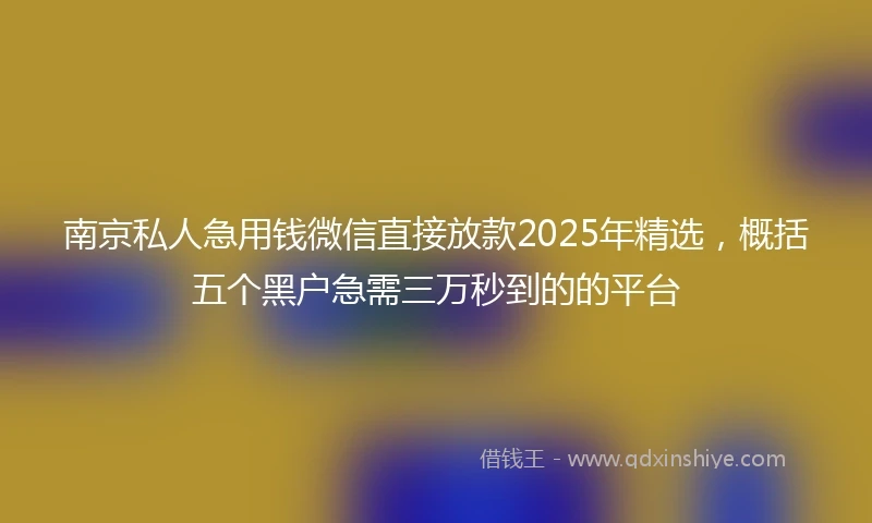 南京私人急用钱微信直接放款2025年精选，概括五个黑户急需三万秒到的的平台