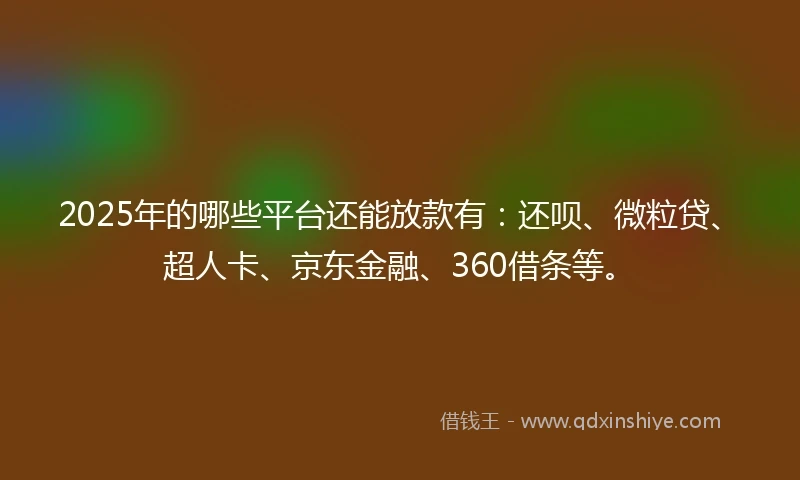 2025年的哪些平台还能放款有：还呗、微粒贷、超人卡、京东金融、360借条等。