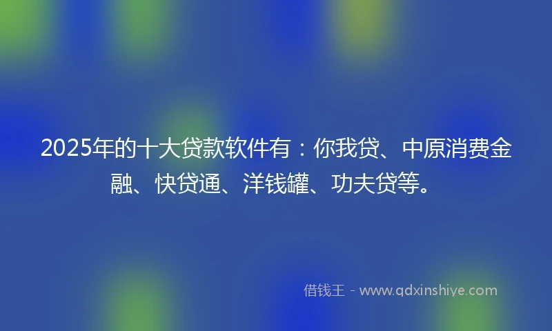 2025年的十大贷款软件有：你我贷、中原消费金融、快贷通、洋钱罐、功夫贷等。