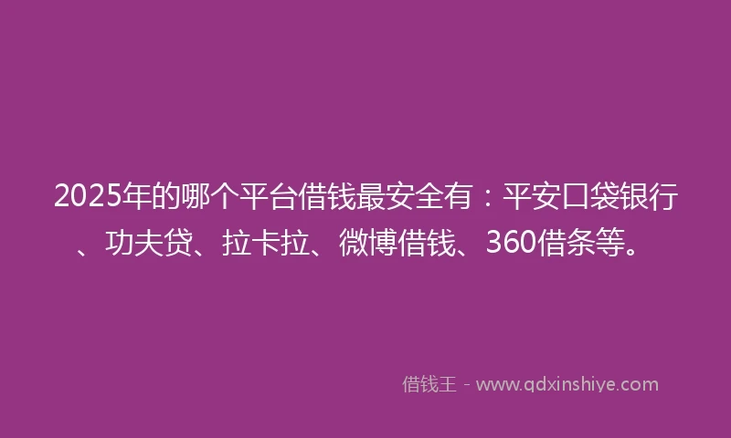 2025年的哪个平台借钱最安全有：平安口袋银行、功夫贷、拉卡拉、微博借钱、360借条等。