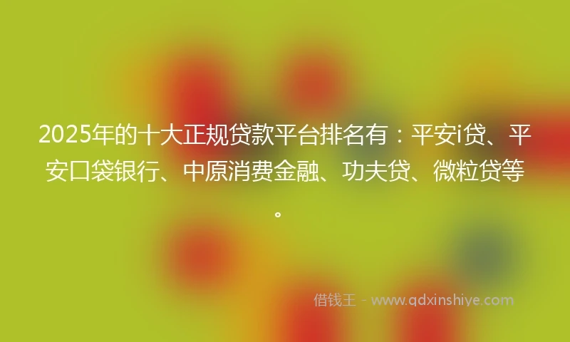 2025年的十大正规贷款平台排名有：平安i贷、平安口袋银行、中原消费金融、功夫贷、微粒贷等。