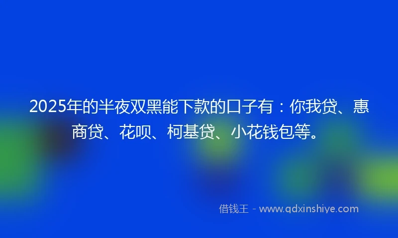 2025年的半夜双黑能下款的口子有：你我贷、惠商贷、花呗、柯基贷、小花钱包等。