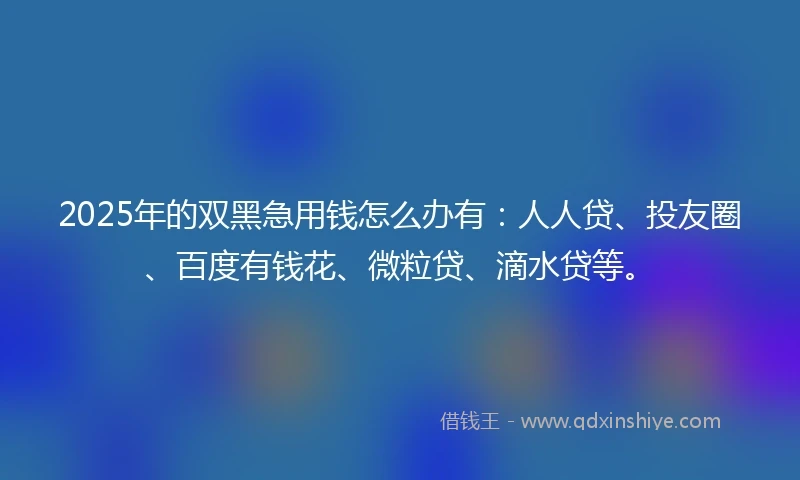 2025年的双黑急用钱怎么办有：人人贷、投友圈、百度有钱花、微粒贷、滴水贷等。
