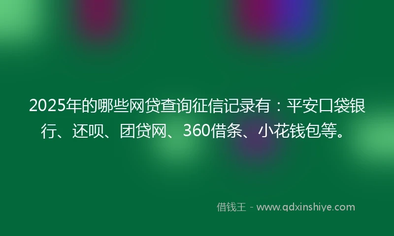 2025年的哪些网贷查询征信记录有：平安口袋银行、还呗、团贷网、360借条、小花钱包等。