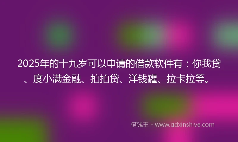 2025年的十九岁可以申请的借款软件有：你我贷、度小满金融、拍拍贷、洋钱罐、拉卡拉等。