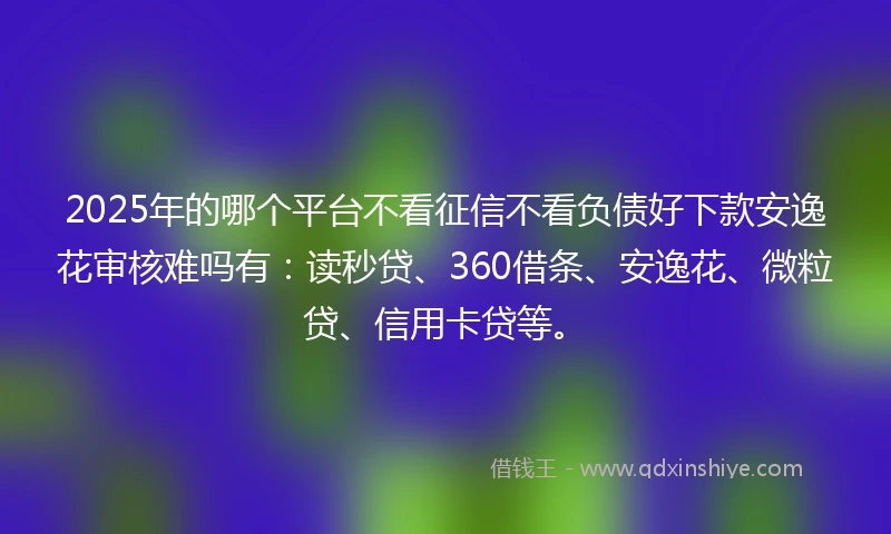 2025年的哪个平台不看征信不看负债好下款安逸花审核难吗有：读秒贷、360借条、安逸花、微粒贷、信用卡贷等。