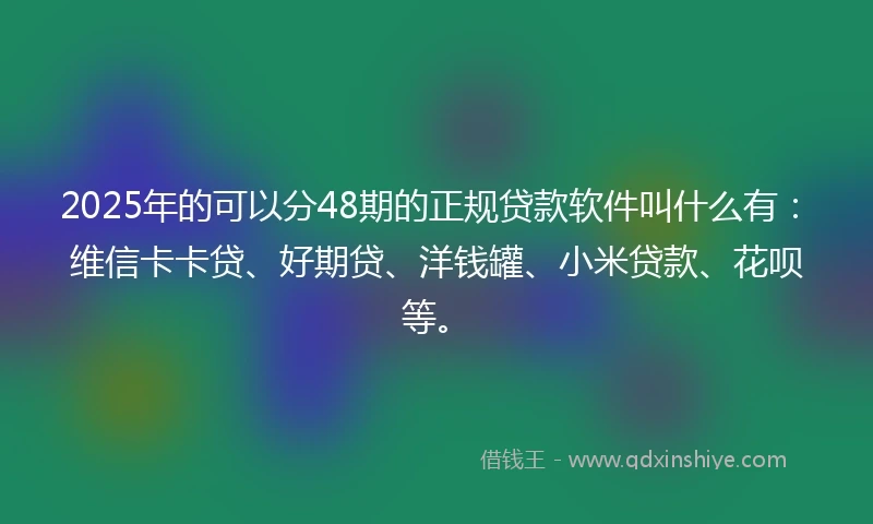 2025年的可以分48期的正规贷款软件叫什么有：维信卡卡贷、好期贷、洋钱罐、小米贷款、花呗等。