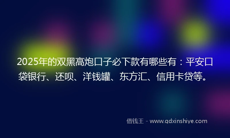 2025年的双黑高炮口子必下款有哪些有：平安口袋银行、还呗、洋钱罐、东方汇、信用卡贷等。