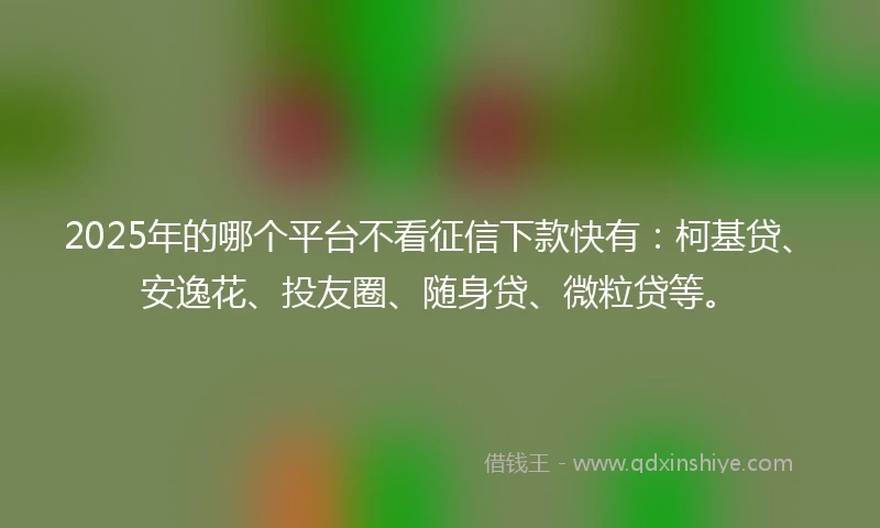 2025年的哪个平台不看征信下款快有：柯基贷、安逸花、投友圈、随身贷、微粒贷等。