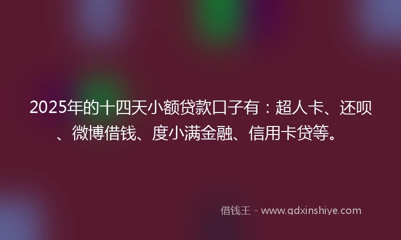 2025年的十四天小额贷款口子有：超人卡、还呗、微博借钱、度小满金融、信用卡贷等。