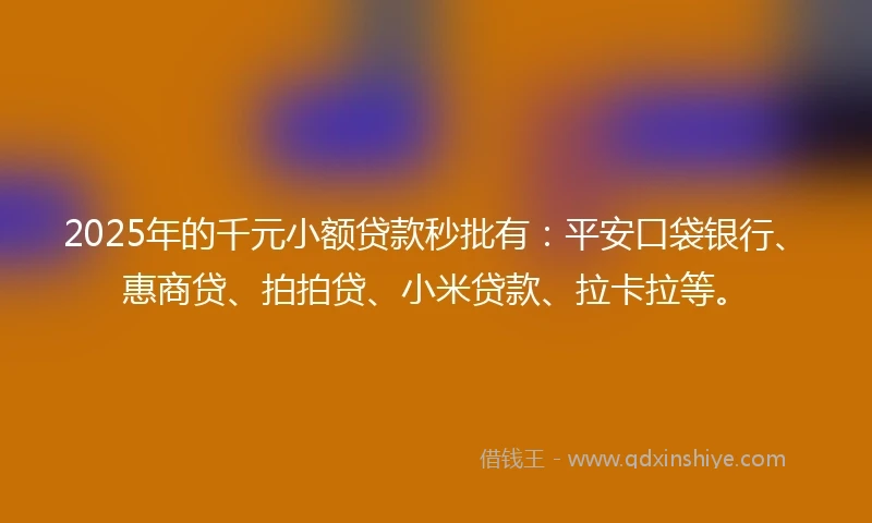2025年的千元小额贷款秒批有：平安口袋银行、惠商贷、拍拍贷、小米贷款、拉卡拉等。