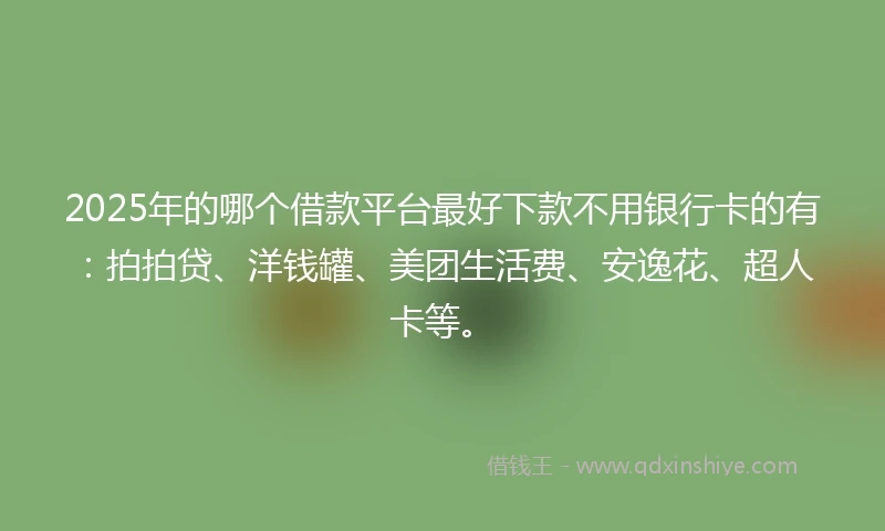 2025年的哪个借款平台最好下款不用银行卡的有：拍拍贷、洋钱罐、美团生活费、安逸花、超人卡等。