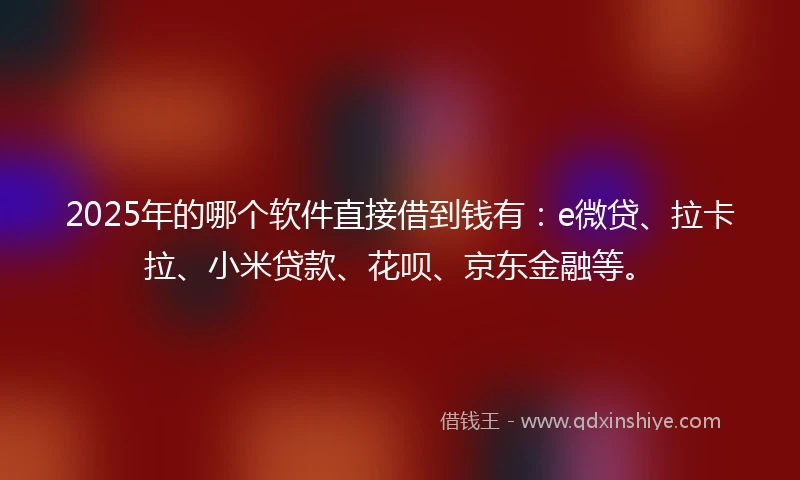 2025年的哪个软件直接借到钱有：e微贷、拉卡拉、小米贷款、花呗、京东金融等。