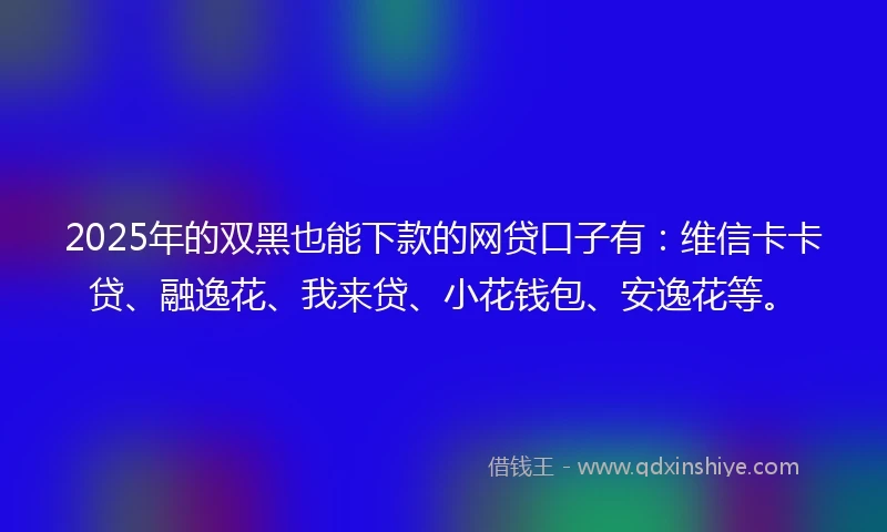 2025年的双黑也能下款的网贷口子有：维信卡卡贷、融逸花、我来贷、小花钱包、安逸花等。