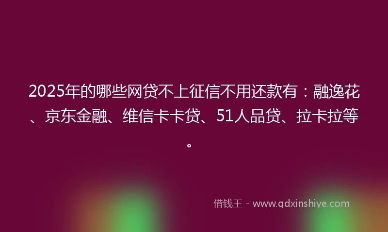 2025年的哪些网贷不上征信不用还款有：融逸花、京东金融、维信卡卡贷、51人品贷、拉卡拉等。