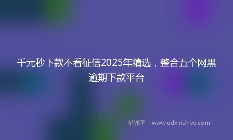 千元秒下款不看征信2025年精选，整合五个网黑逾期下款平台
