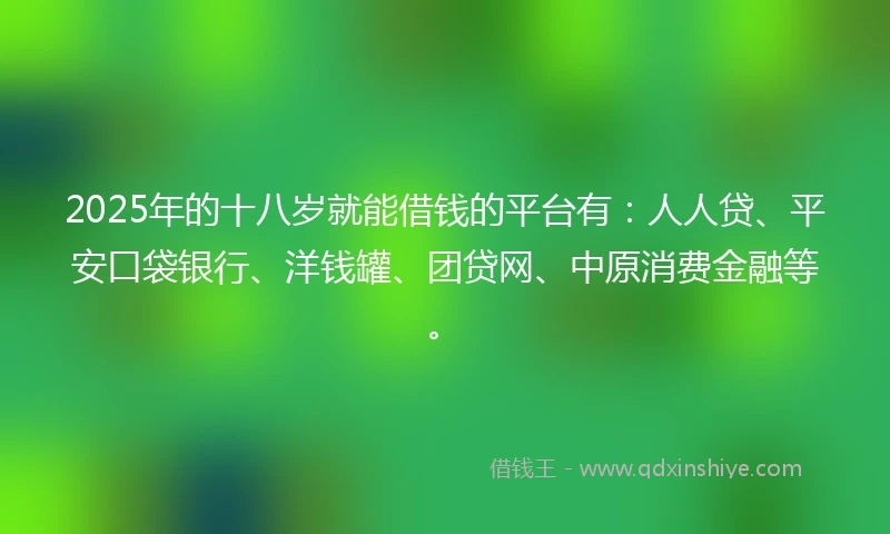 2025年的十八岁就能借钱的平台有：人人贷、平安口袋银行、洋钱罐、团贷网、中原消费金融等。