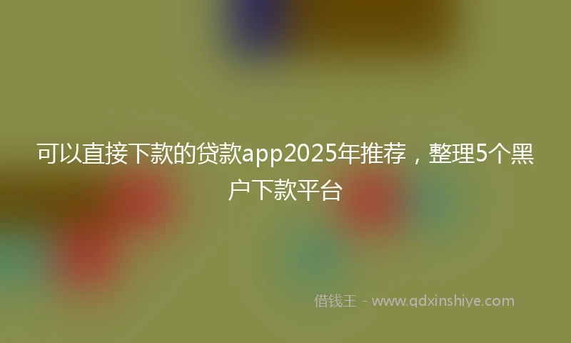 可以直接下款的贷款app2025年推荐，整理5个黑户下款平台