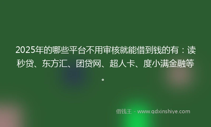 2025年的哪些平台不用审核就能借到钱的有：读秒贷、东方汇、团贷网、超人卡、度小满金融等。