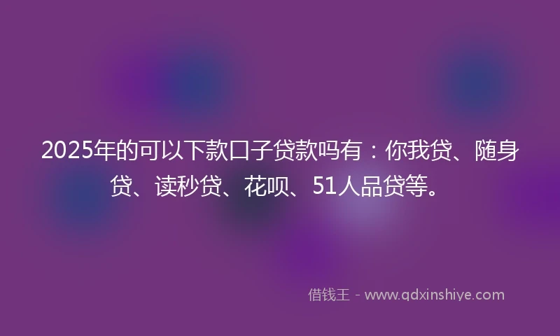 2025年的可以下款口子贷款吗有：你我贷、随身贷、读秒贷、花呗、51人品贷等。