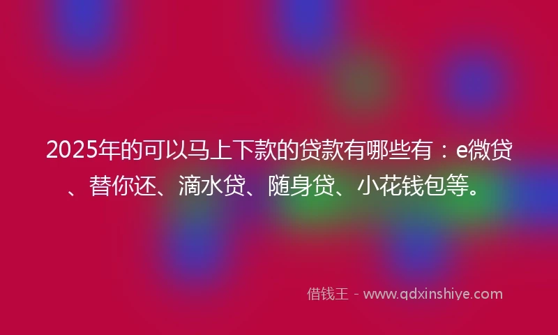 2025年的可以马上下款的贷款有哪些有：e微贷、替你还、滴水贷、随身贷、小花钱包等。