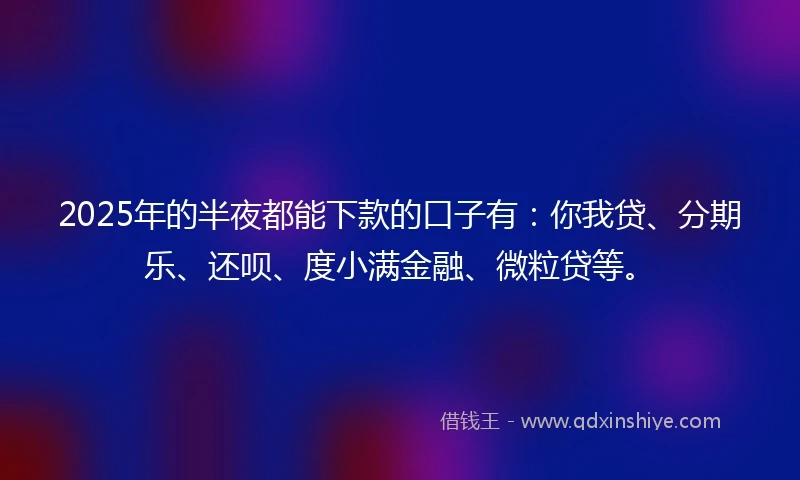 2025年的半夜都能下款的口子有：你我贷、分期乐、还呗、度小满金融、微粒贷等。
