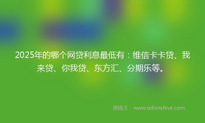 2025年的哪个网贷利息最低有：维信卡卡贷、我来贷、你我贷、东方汇、分期乐等。