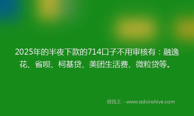 2025年的半夜下款的714口子不用审核有：融逸花、省呗、柯基贷、美团生活费、微粒贷等。