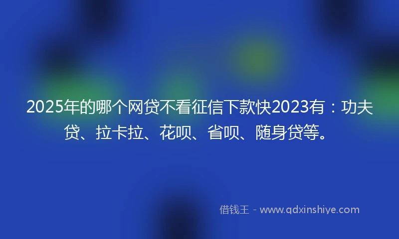 2025年的哪个网贷不看征信下款快2023有：功夫贷、拉卡拉、花呗、省呗、随身贷等。