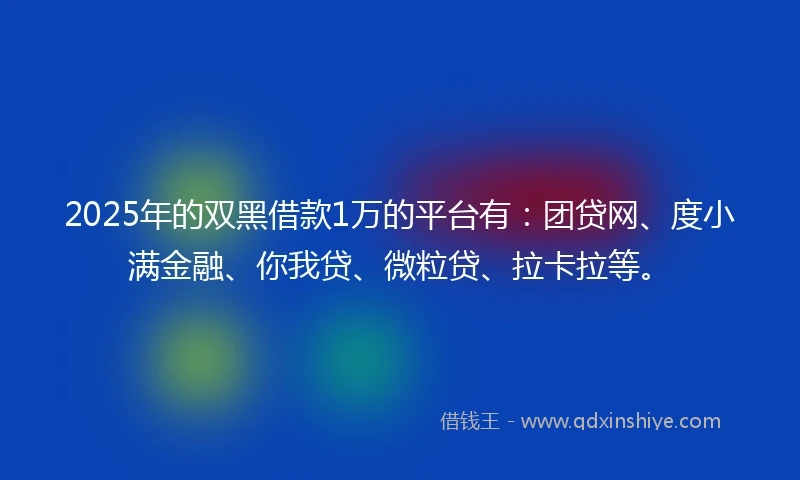 2025年的双黑借款1万的平台有：团贷网、度小满金融、你我贷、微粒贷、拉卡拉等。