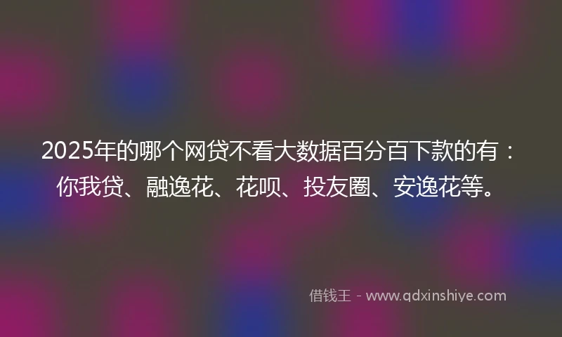 2025年的哪个网贷不看大数据百分百下款的有:你我贷、融逸花、花呗、投友圈、安逸花等。