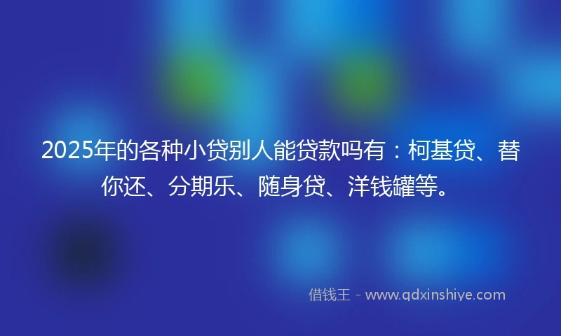 2025年的各种小贷别人能贷款吗有:柯基贷、替你还、分期乐、随身贷、洋钱罐等。