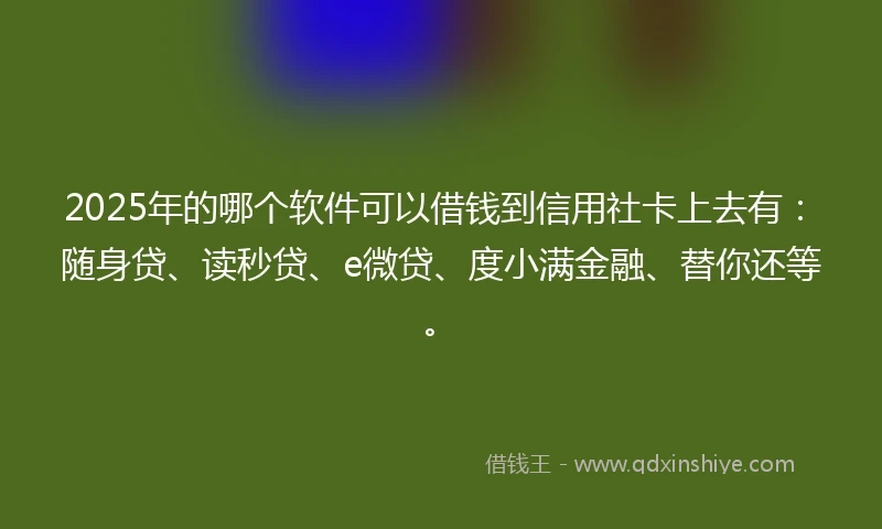 2025年的哪个软件可以借钱到信用社卡上去有：随身贷、读秒贷、e微贷、度小满金融、替你还等。