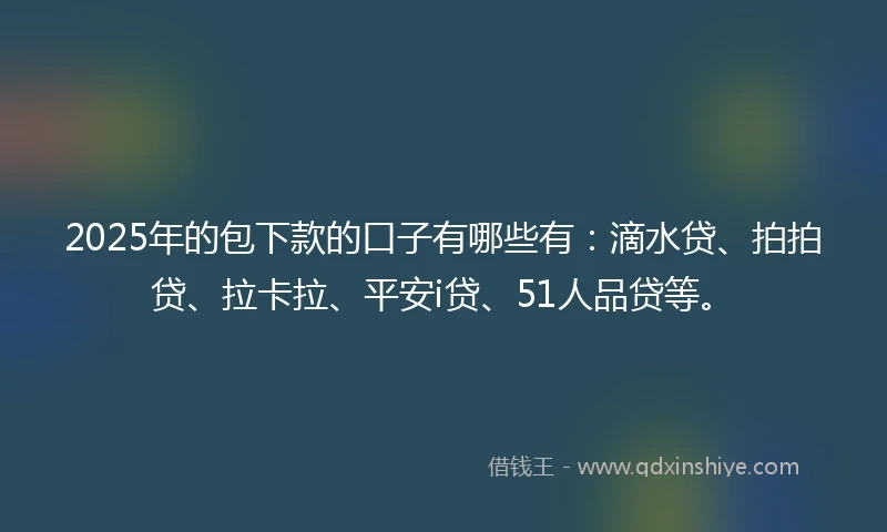 2025年的包下款的口子有哪些有：滴水贷、拍拍贷、拉卡拉、平安i贷、51人品贷等。