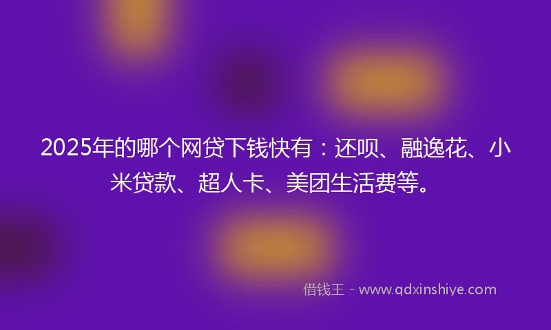 2025年的哪个网贷下钱快有：还呗、融逸花、小米贷款、超人卡、美团生活费等。