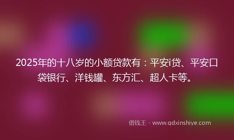 2025年的十八岁的小额贷款有：平安i贷、平安口袋银行、洋钱罐、东方汇、超人卡等。