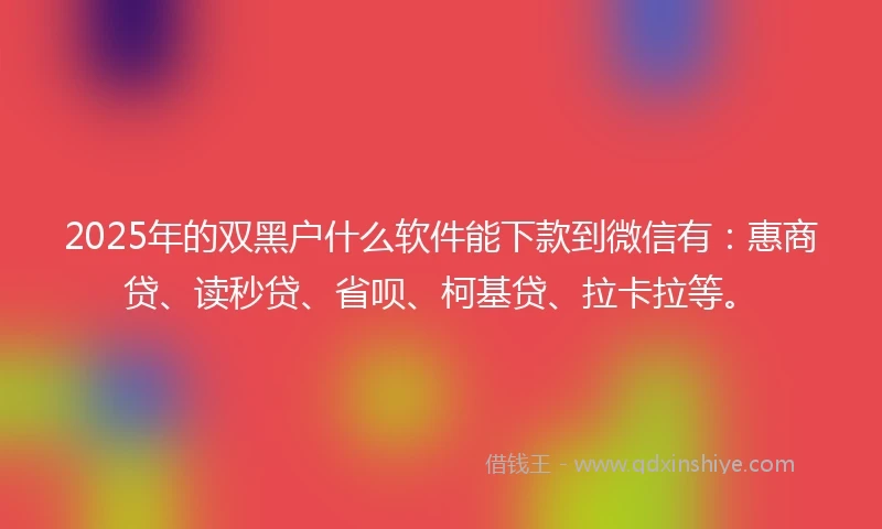 2025年的双黑户什么软件能下款到微信有：惠商贷、读秒贷、省呗、柯基贷、拉卡拉等。