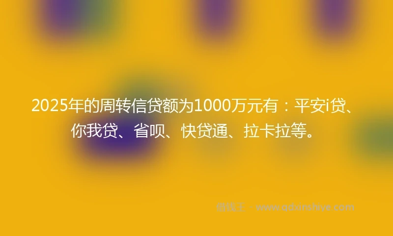 2025年的周转信贷额为1000万元有：平安i贷、你我贷、省呗、快贷通、拉卡拉等。